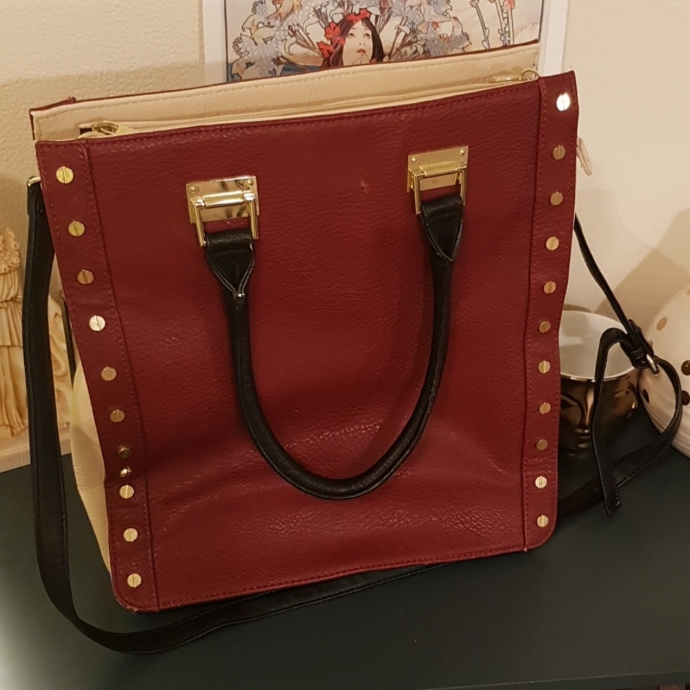 EUC Olivia + Joy Maroon and Tan Tote Bag - Picture 8 of 8